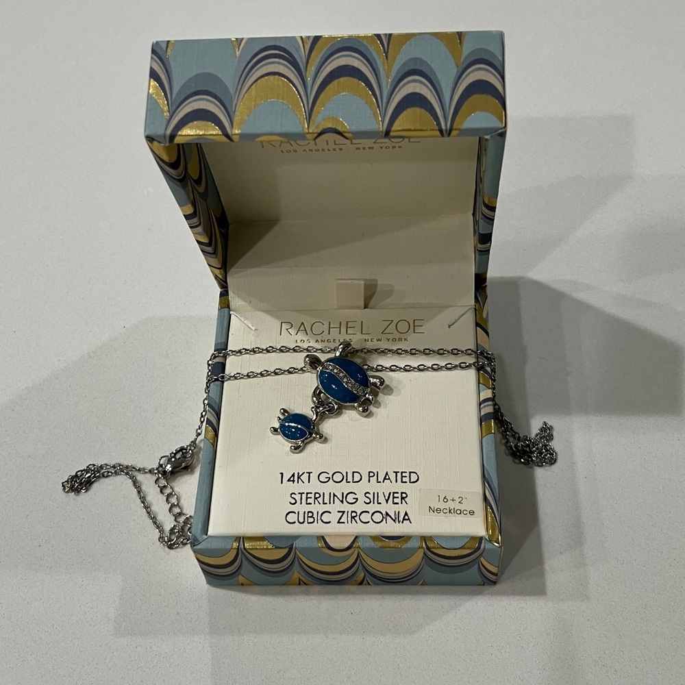 Rachel Zoe Silver Necklace with Blue Turtle Pendant